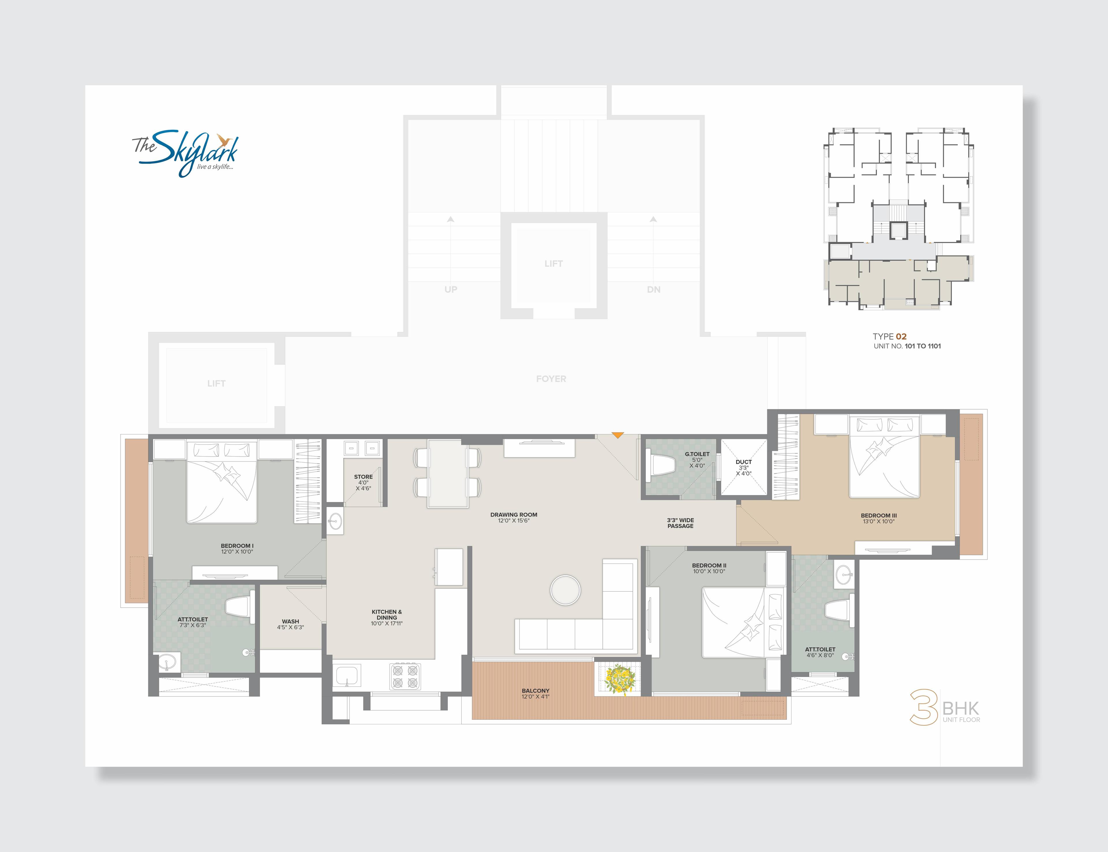 3 BHK 222 Sqyrd Floor Plan