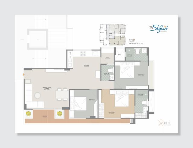 3 BHK Floor Plan 228 sqyrd