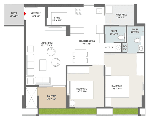 2 BHK type 1
