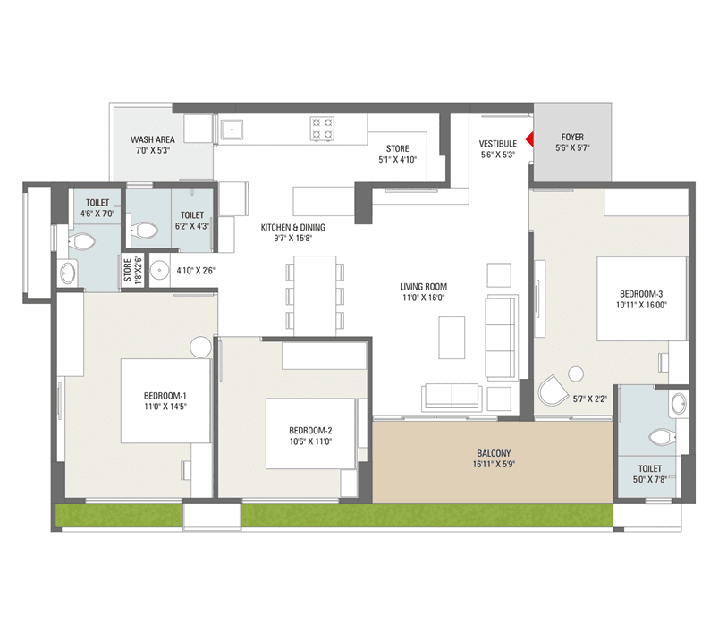 3 BHK type 1